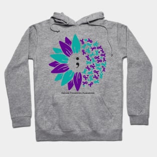 Suicide prevention semicolon flower, black type Hoodie